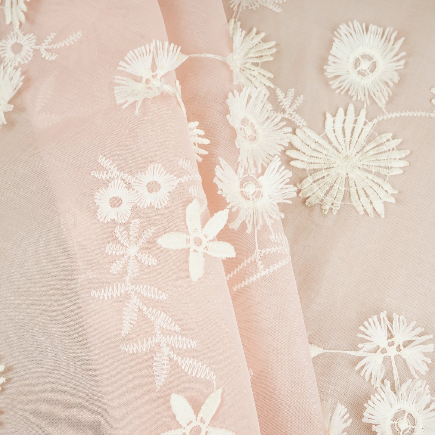 Light Pink Floral 3D Embroidery Tencel Silk Fabric AF-30085