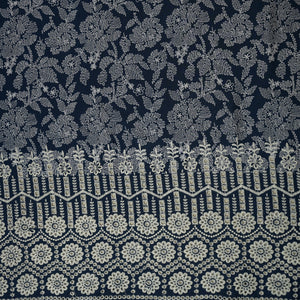 Blue with White Floral Print Muslin Schiffli Fabric MFR-29832 - TradeUNO