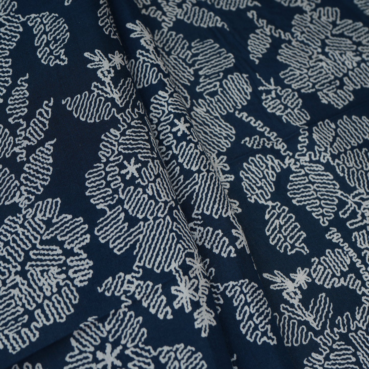 Blue with White Floral Print Cotton Schiffli Fabric MFR-29832