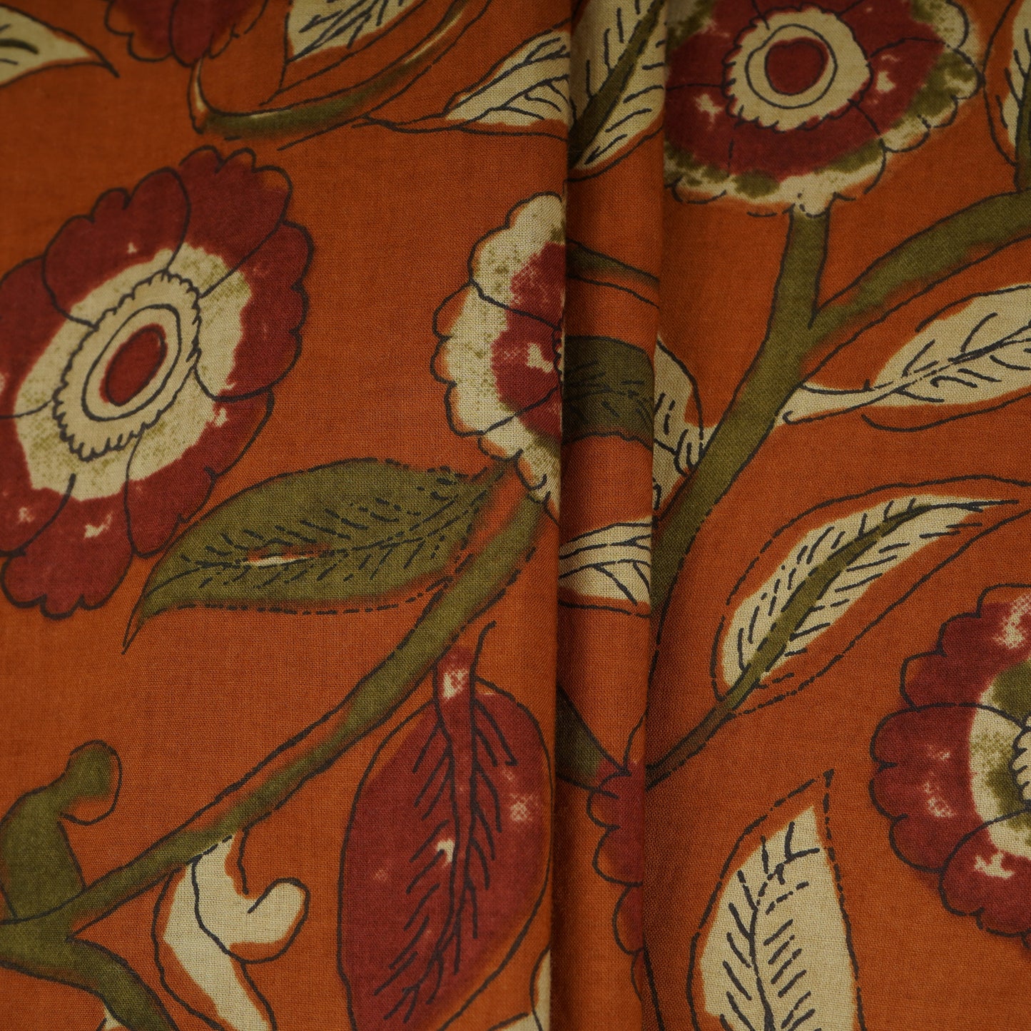 Rust Orange Kalamkari Print Cotton Fabric MFR-29883