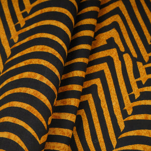 Yellow & Black Abstract Print Cotton Fabric MFR-29852 - TradeUNO