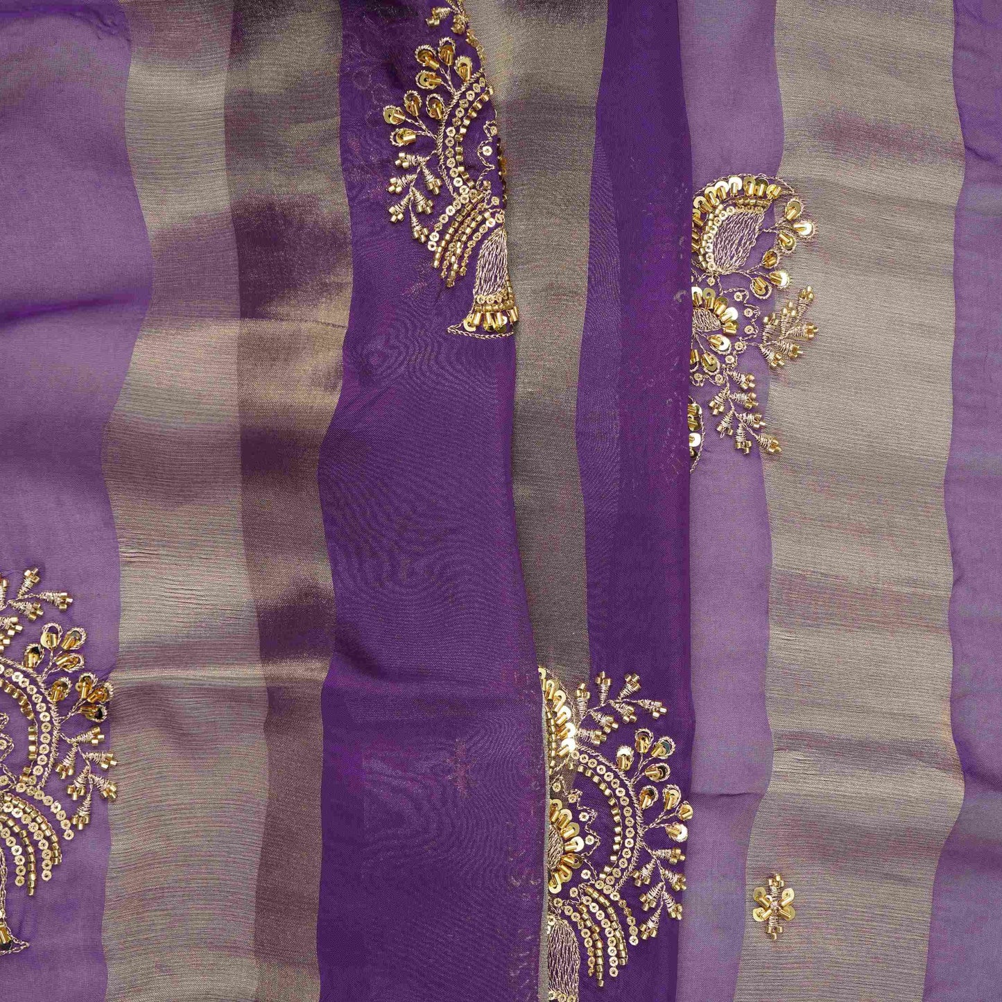 Violet Stripes cutdana embroidery Tissue Fabric VFS-31696
