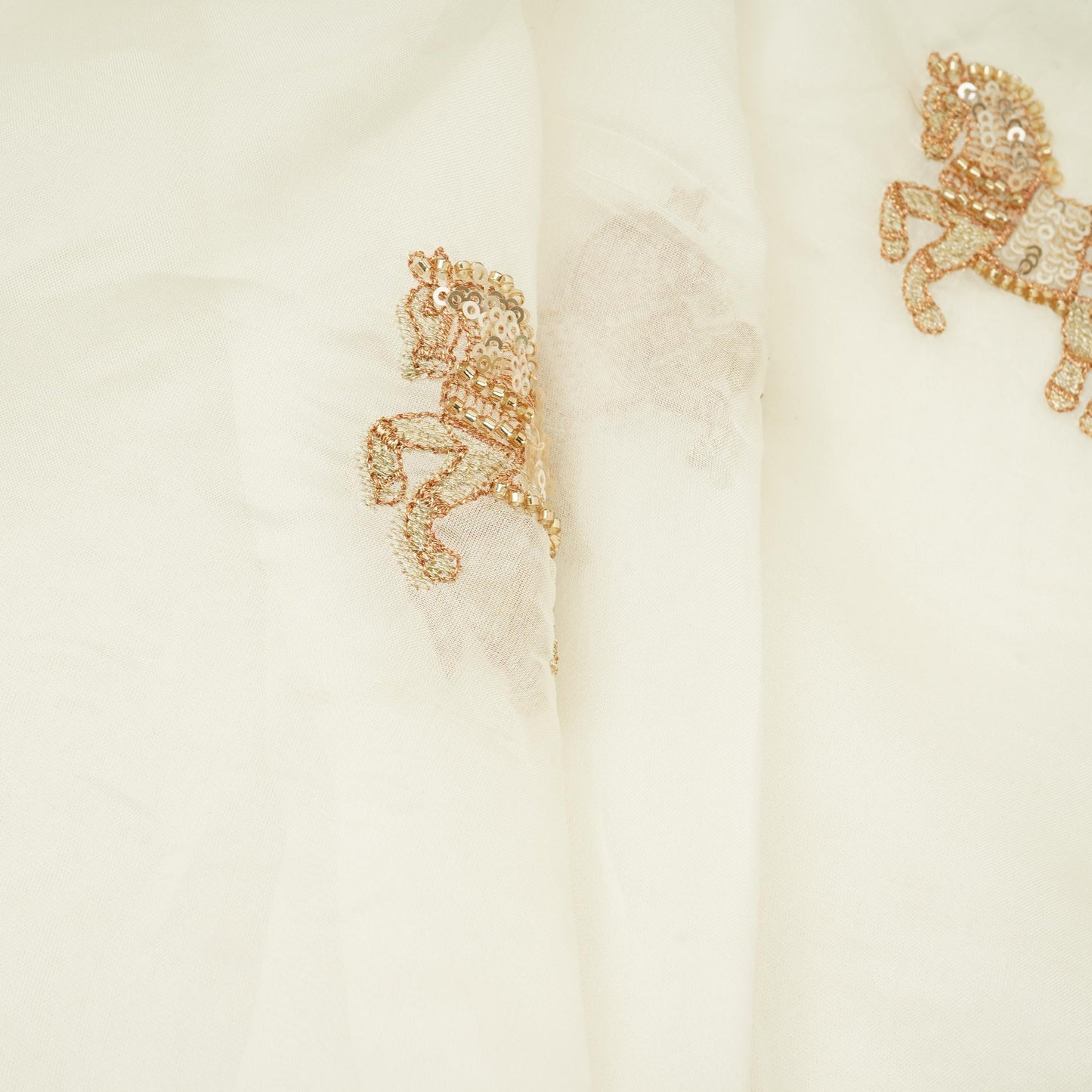 White Sequins Horse Buti embroidery Organza Fabric VFS-31852