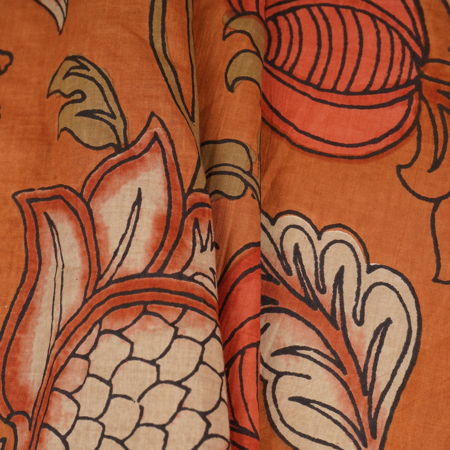 Light Brown Kalamkari Print Cotton Fabric MFR-29874