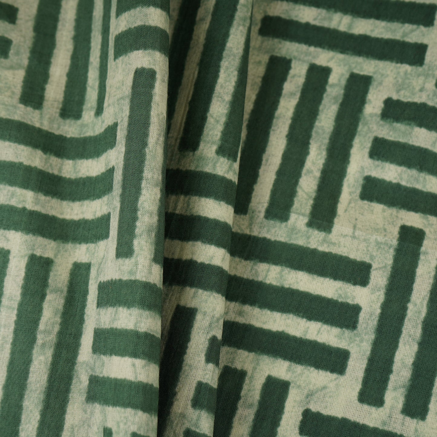 Off White & Dark Green Geomatrical Print Cotton Fabric MFR-29888