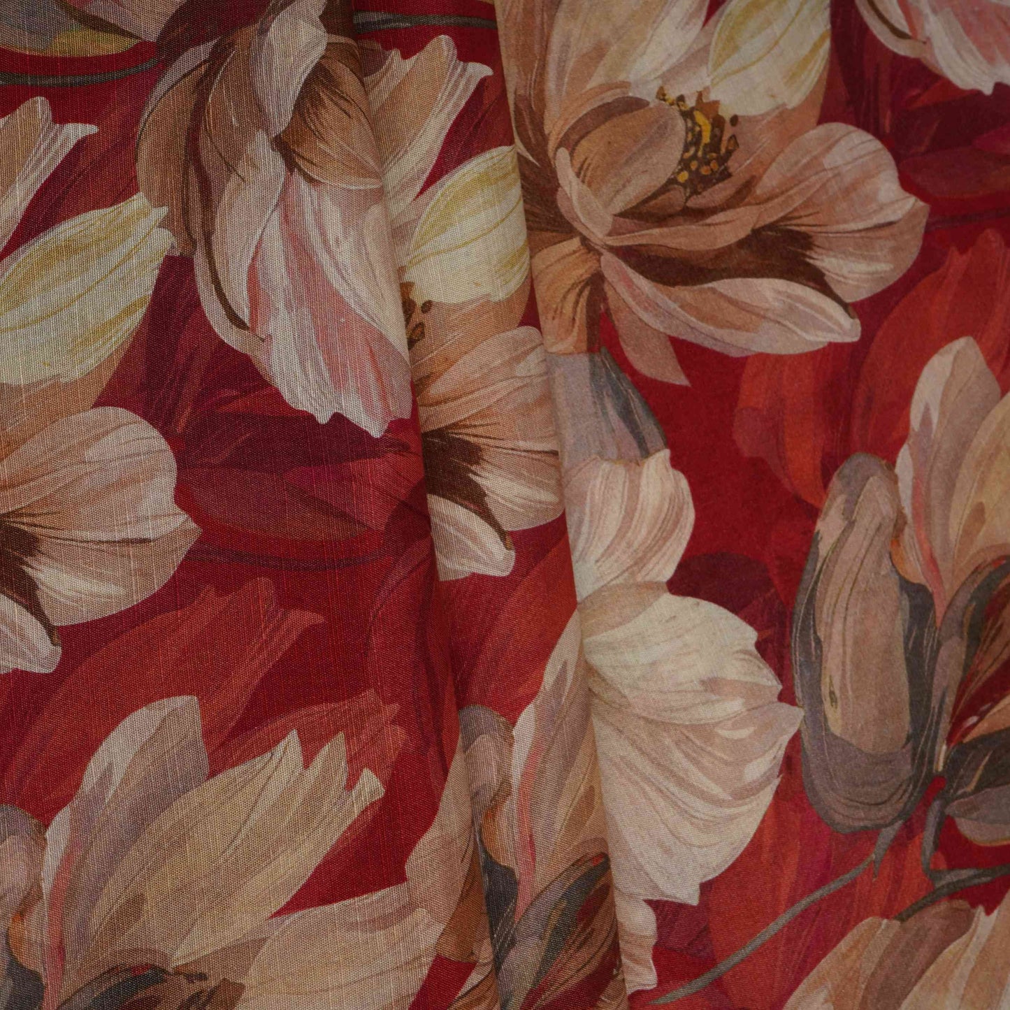 Red floral print Cupro Linen Fabric PI-31908