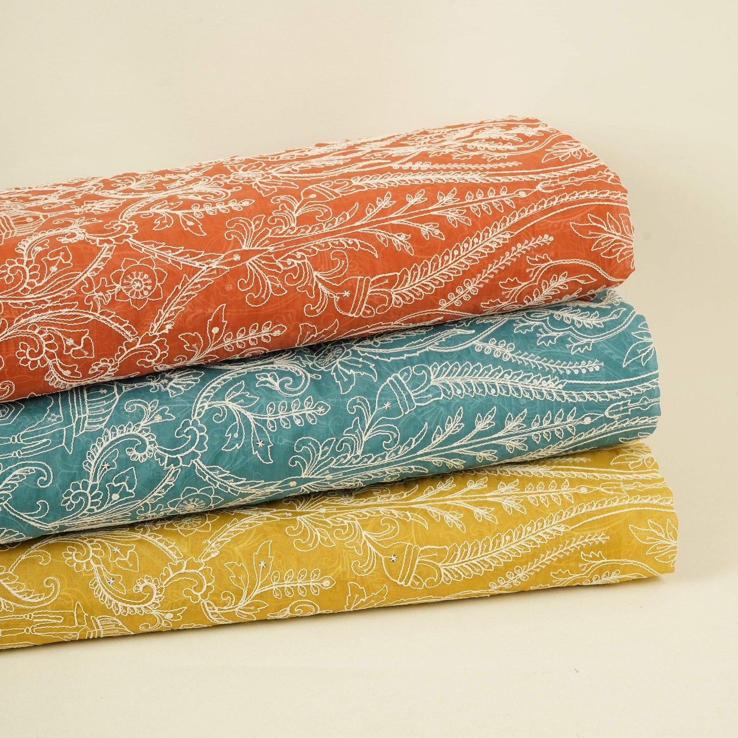 Mustard Traditional Dori Work Organza Fabric VFS-31521