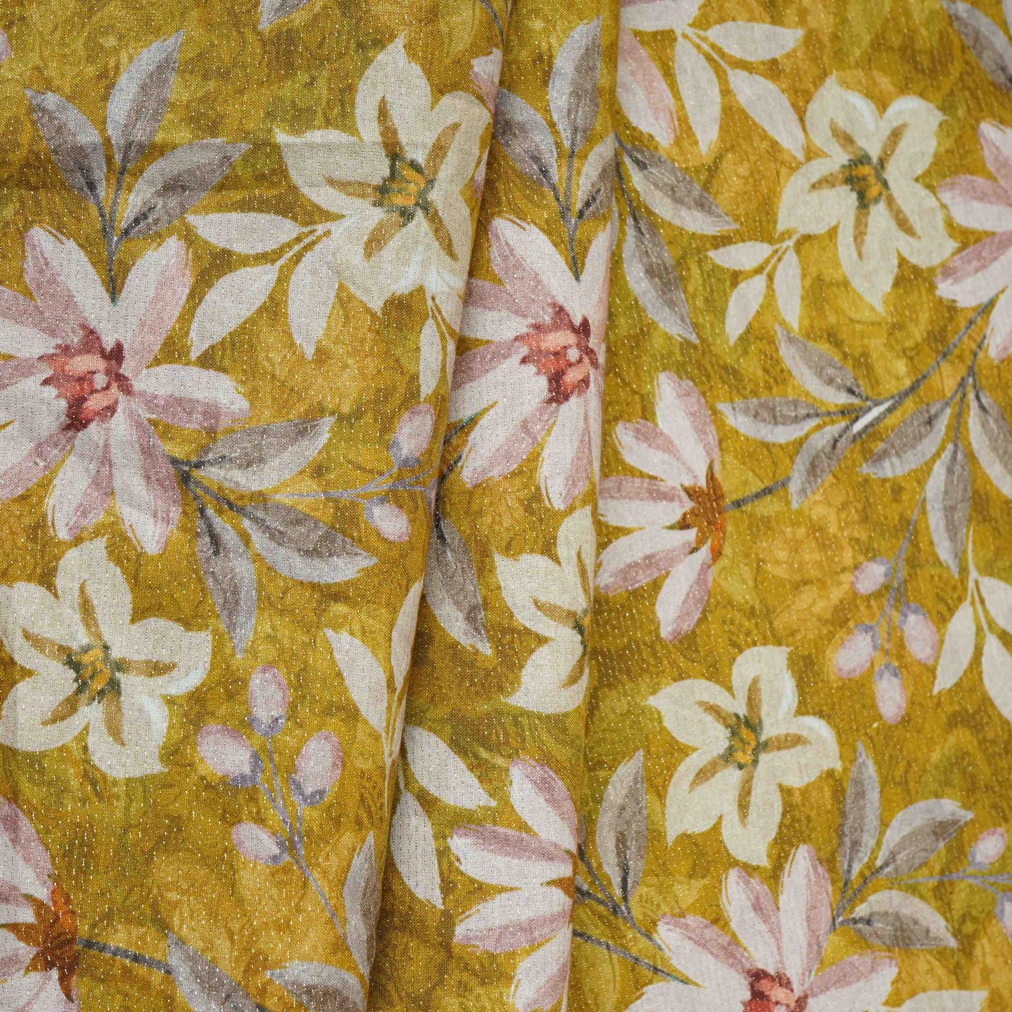 Mustard Shimmer floral print 60s Cotton Fabric PI-31877