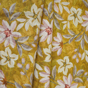 Mustard Shimmer floral print 60s Cotton Fabric PI-31877 - TradeUNO