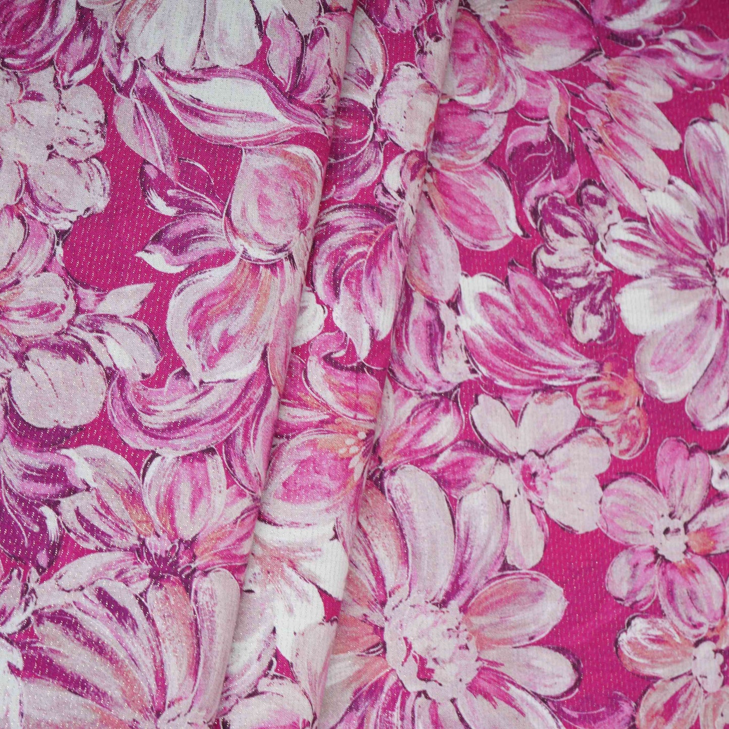 Magenta Pink Shimmer floral print 60s Cotton Fabric PI-31879