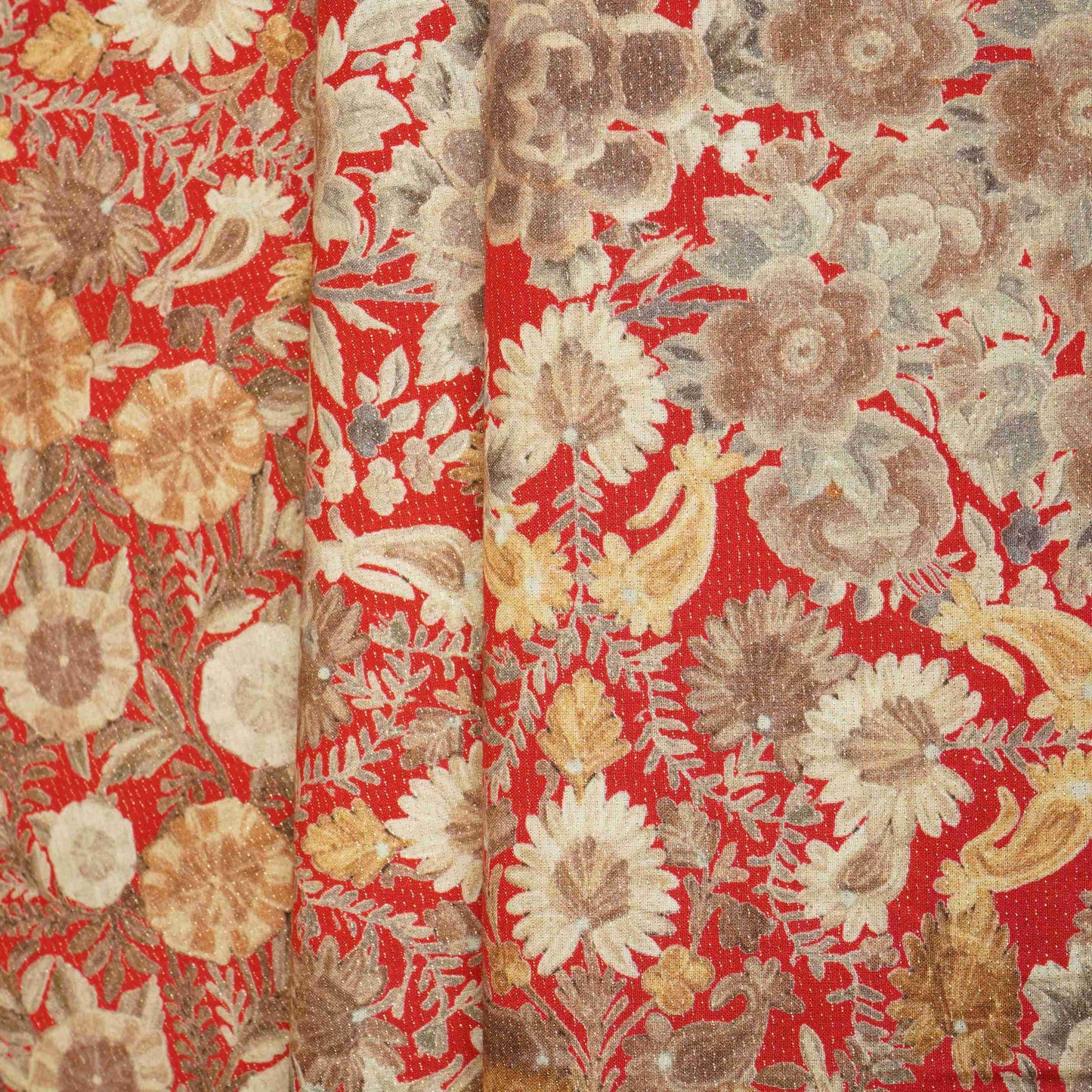 Red Shimmer floral print 60s Cotton Fabric PI-31882