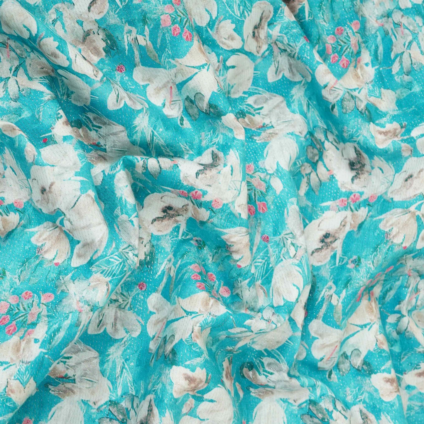 Sky Blue Shimmer floral print 60s Cotton Fabric PI-31884