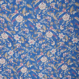 Royal Blue Shimmer floral print 60s Cotton Fabric PI-31888 - TradeUNO