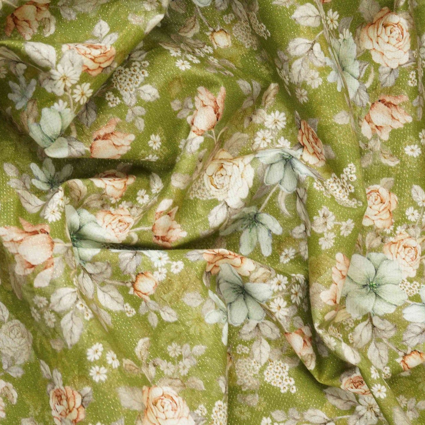 Green Shimmer floral print 60s Cotton Fabric PI-31881