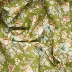 Green Shimmer floral print 60s Cotton Fabric PI-31881 - TradeUNO