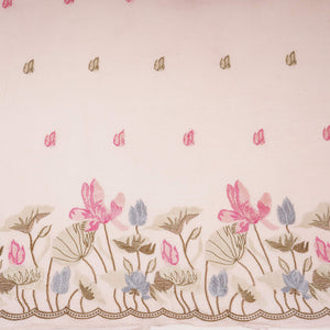 Off White thread Border embroidery Chinon Cotton Slub Fabric VFS-31527 - TradeUNO