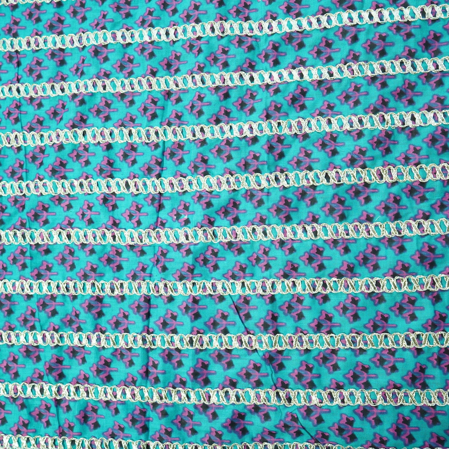 Blue Pink Floral Print Gota Work Cambric Cotton