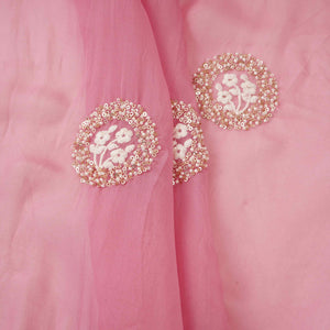 Pink floral cutdana embroidery Organza Fabric VFS-31533 - TradeUNO