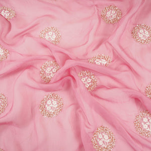 Pink floral cutdana embroidery Organza Fabric VFS-31533 - TradeUNO
