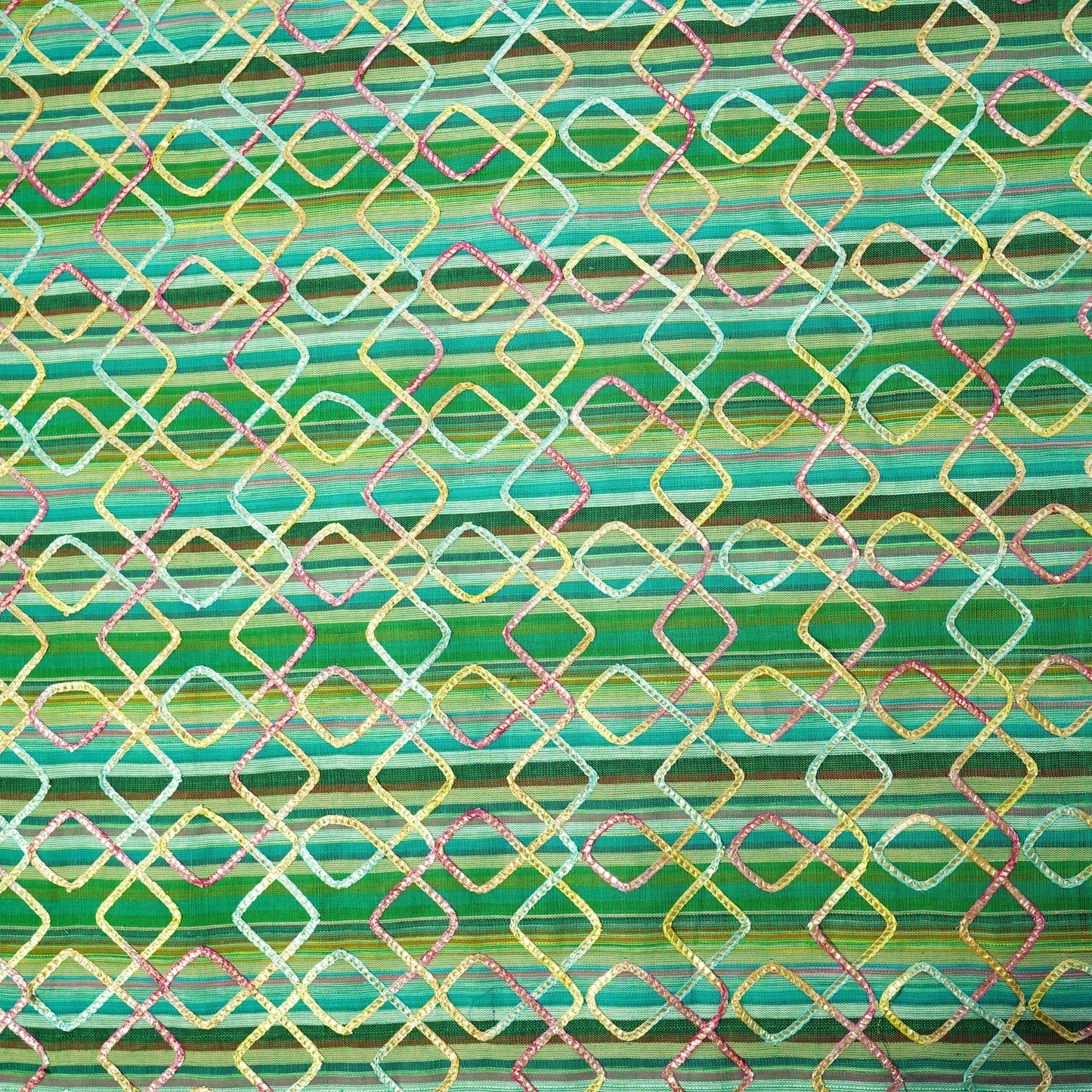 Green & Multicolor Gotta Work Sequence Embroidery Handloom Cotton