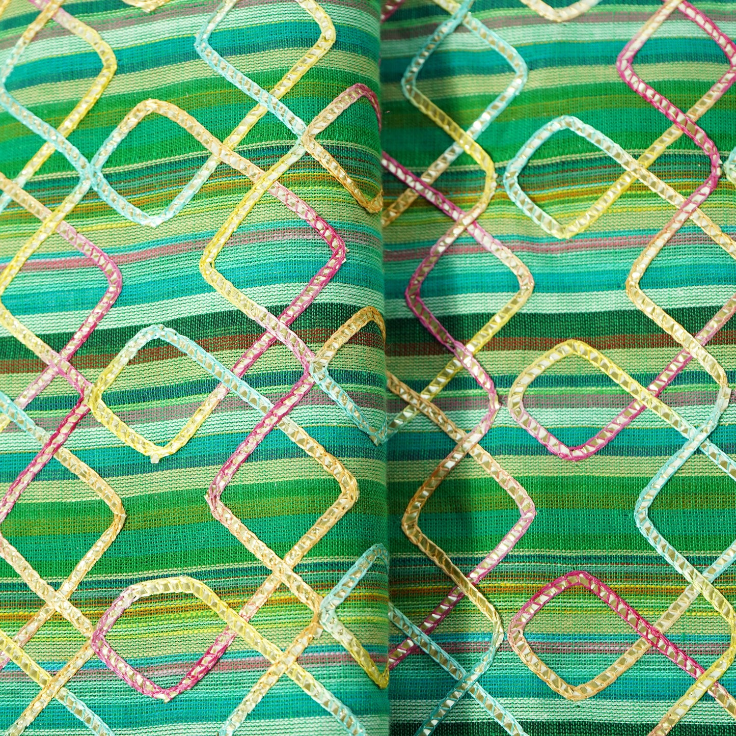 Green & Multicolor Gotta Work Sequence Embroidery Handloom Cotton