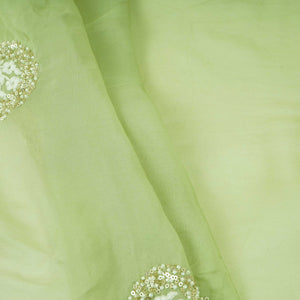 Mint Green floral cutdana embroidery Organza Fabric VFS-31534 - TradeUNO