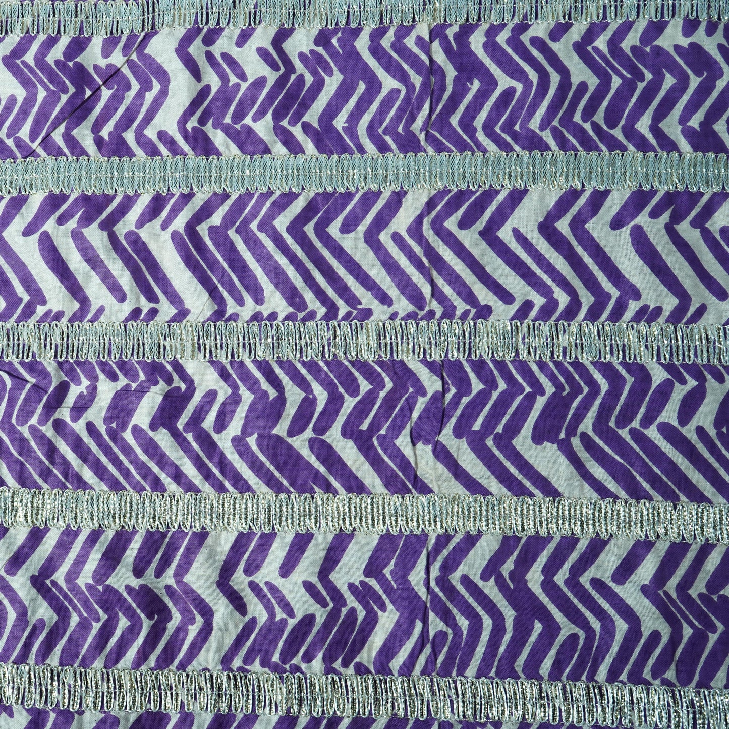 Purple Chevron Print Gota Work Cambric Cotton