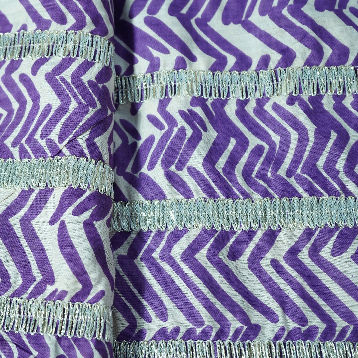 Purple Chevron Print Gota Work Cambric Cotton