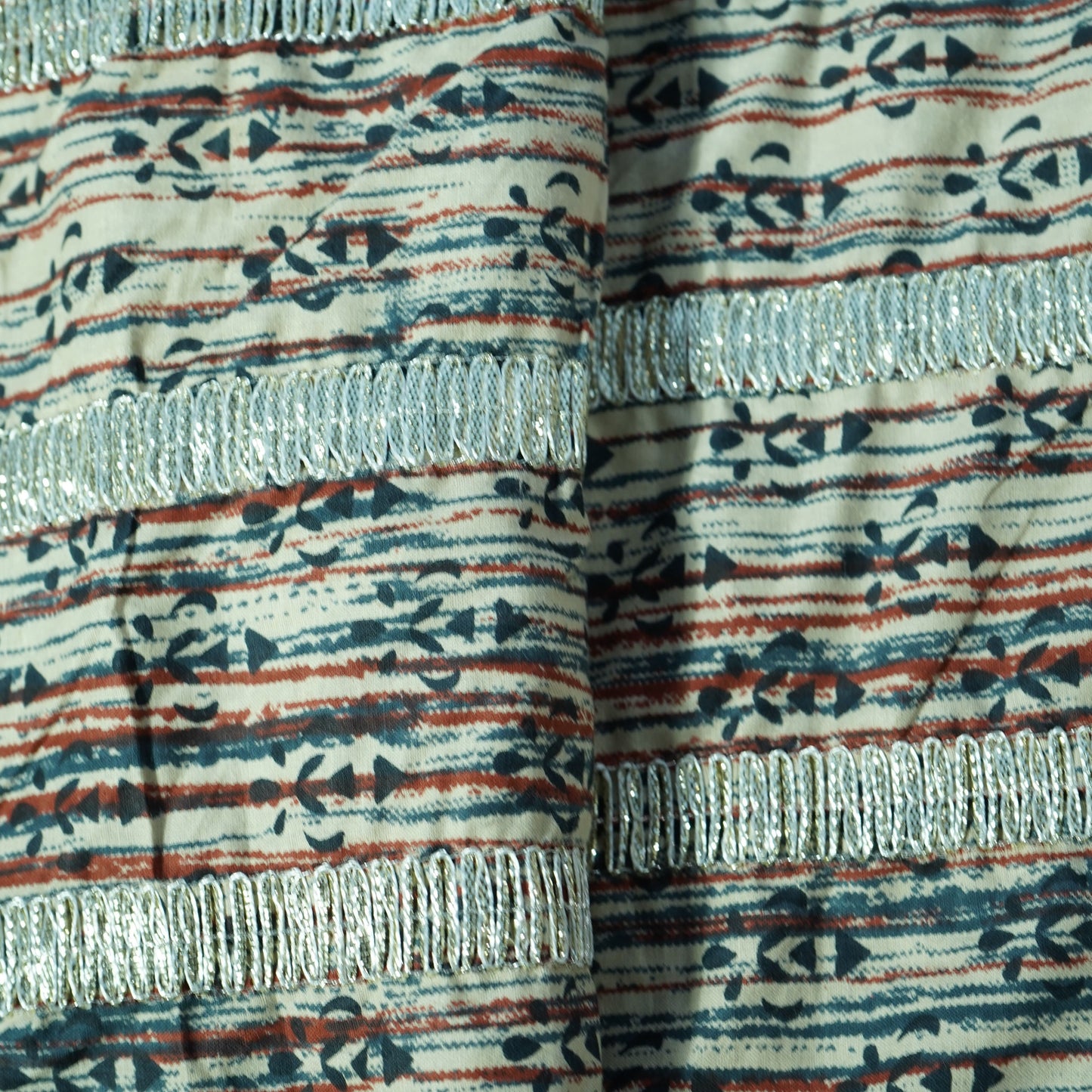 Dark Cream Abstract Print Gota Work Cambric Cotton