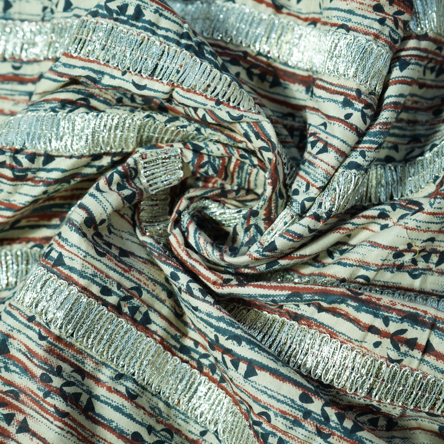 Dark Cream Abstract Print Gota Work Cambric Cotton