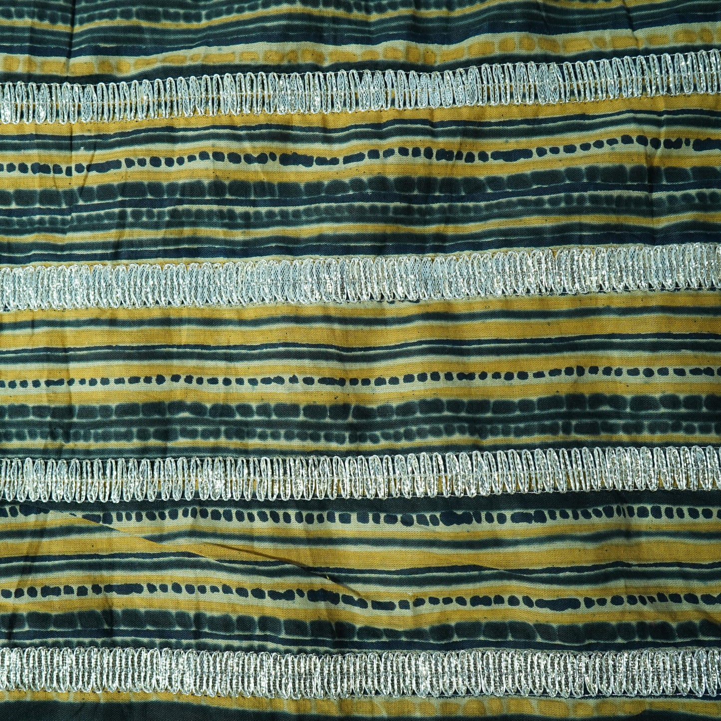 Mustard Yellow Black Abstract Print Gota Work Cambric Cotton