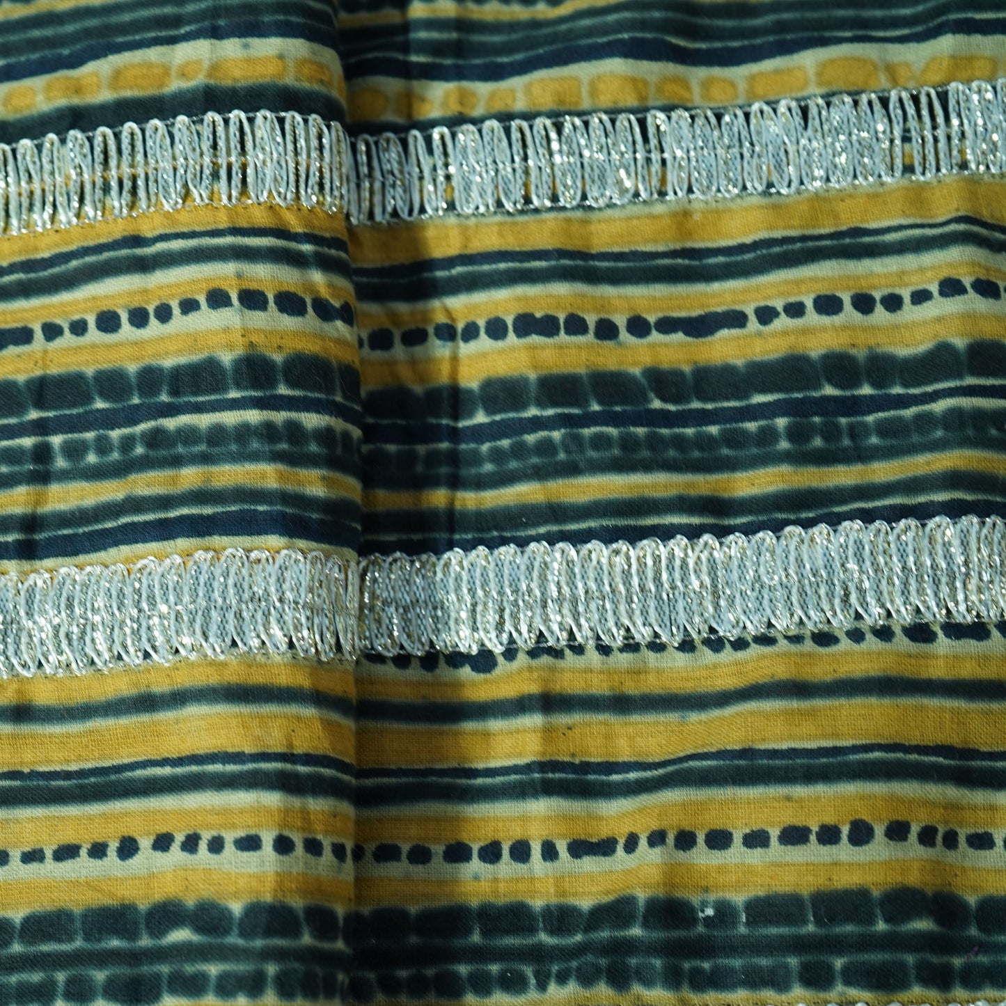 Mustard Yellow Black Abstract Print Gota Work Cambric Cotton