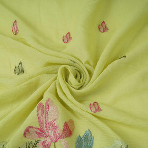 Pista Green thread Border embroidery Chinon Cotton Slub Fabric VFS-31528 - TradeUNO