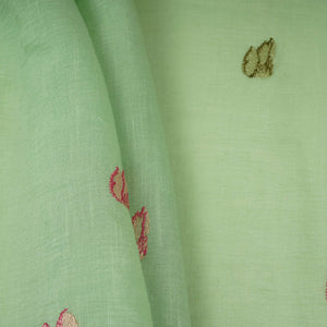 Mint Blue thread Border embroidery Chinon Cotton Slub Fabric VFS-31529 - TradeUNO