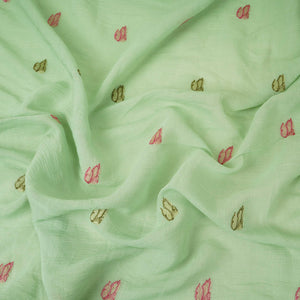 Mint Blue thread Border embroidery Chinon Cotton Slub Fabric VFS-31529 - TradeUNO