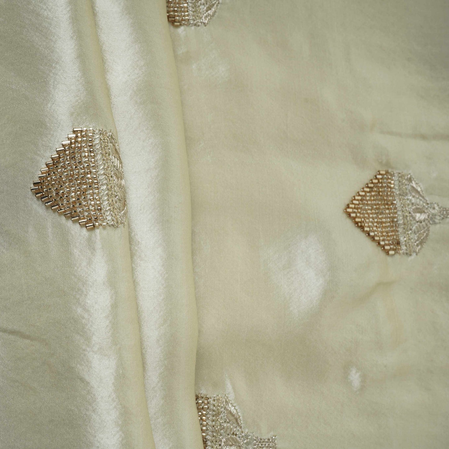Off White thread floral cutdana embroidery Mashru Silk Fabric VFS-31522