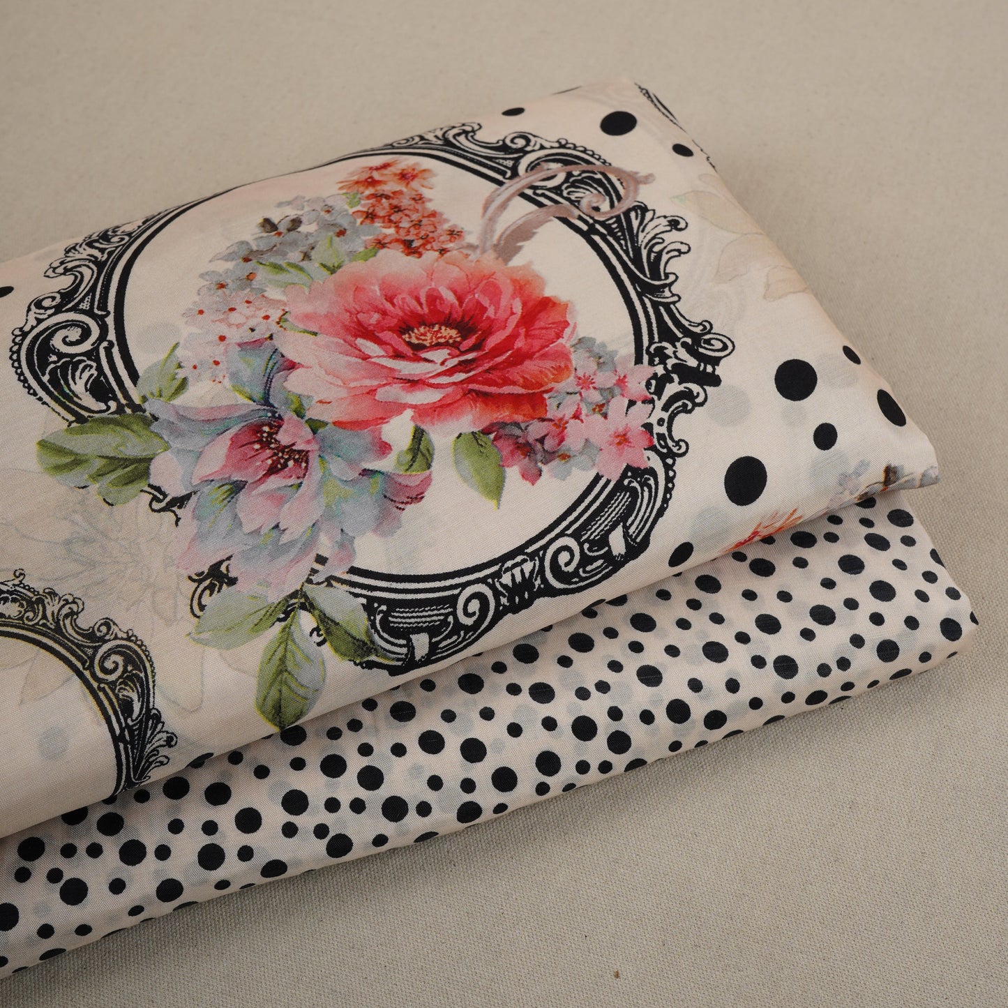 Black Floral Print Muslin Fabric MF-30181