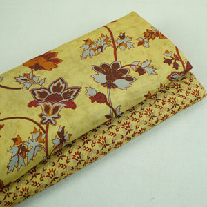 Mustard Yellow Floral Print Muslin Fabric MF-30189 - TradeUNO