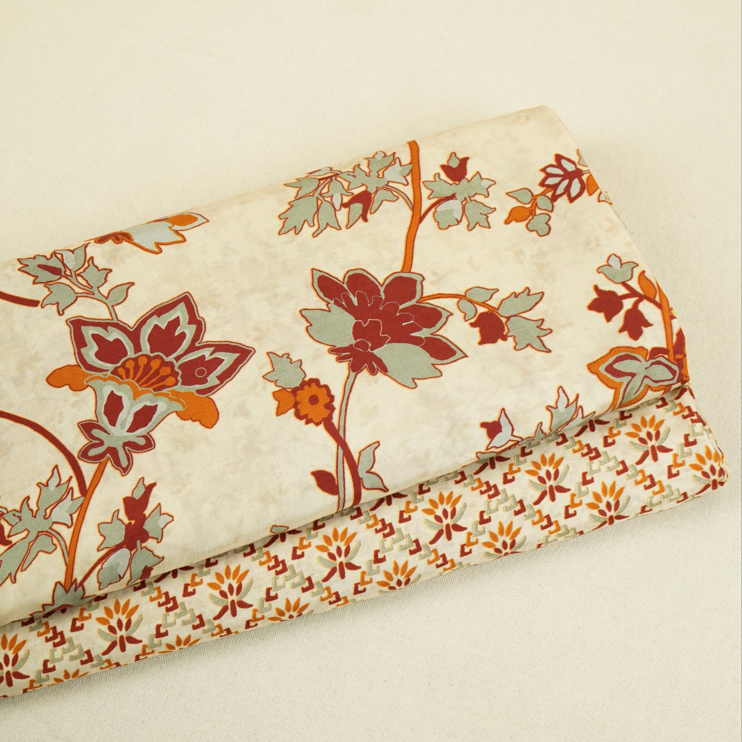 Cream Floral Print Muslin Fabric MF-30188