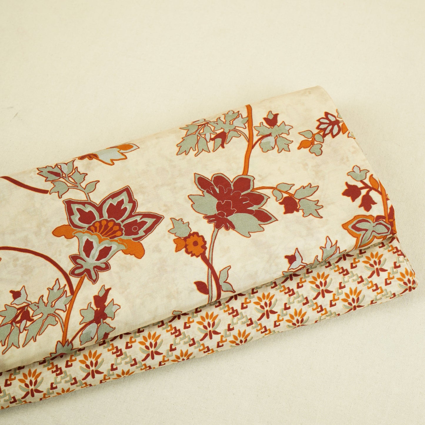 Cream Floral Print Muslin Fabric MF-30187