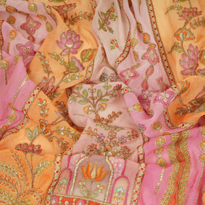 Magenta Pink with Multicolor Traditional embroidery Georgette Fabric NVC-31554 - TradeUNO