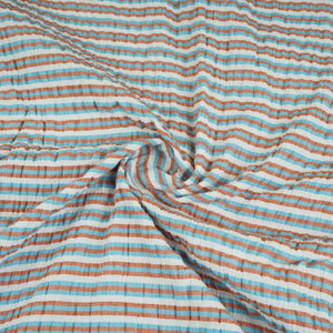 Blue with Brown Stripes Seer sucker cotton Fabric RS-30205 - TradeUNO