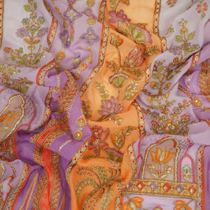 Purple with Multicolor Traditional embroidery Georgette Fabric NVC-31555 - TradeUNO