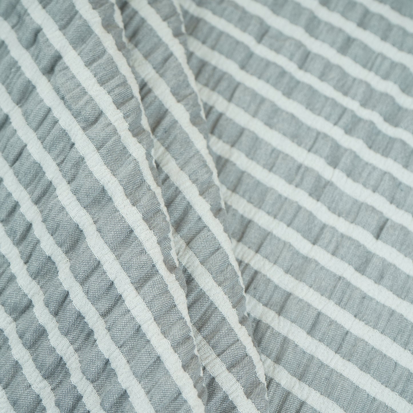 Grey with White Stripes Seer sucker Cotton Fabric RS-30204