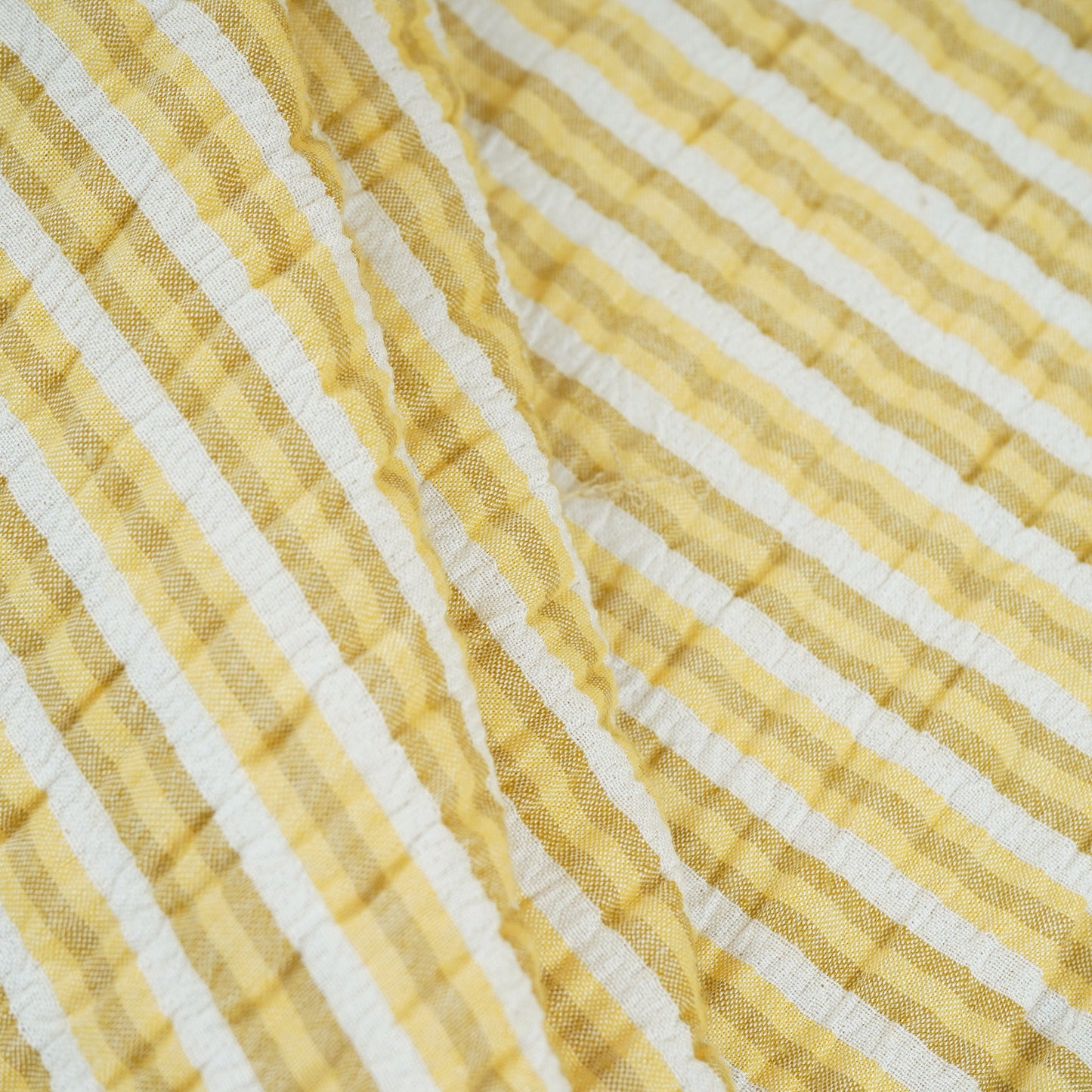 Yellow with White Stripes Seer sucker Cotton Fabric RS-30203