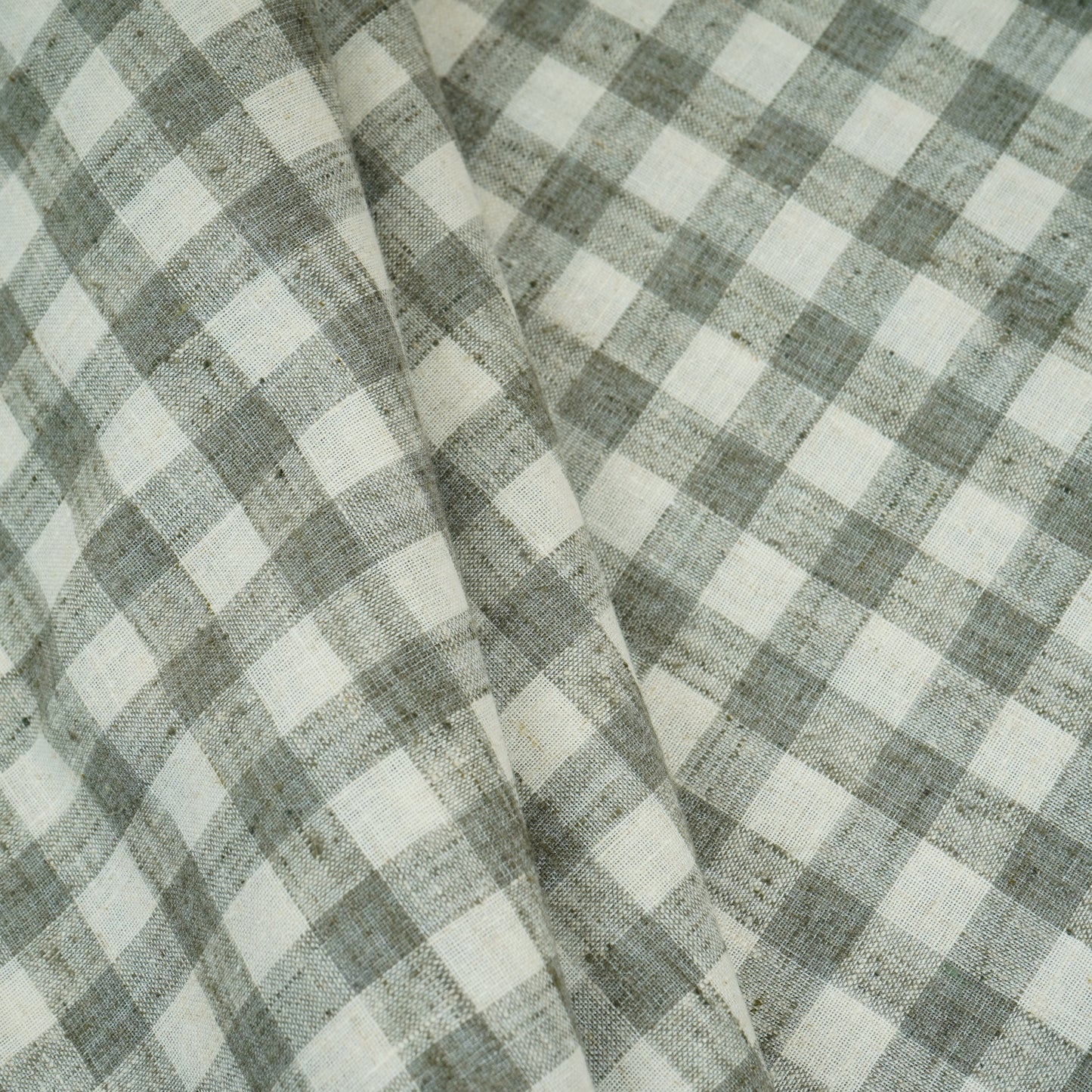 Olive Green & White Check Linen Fabric RS-30239