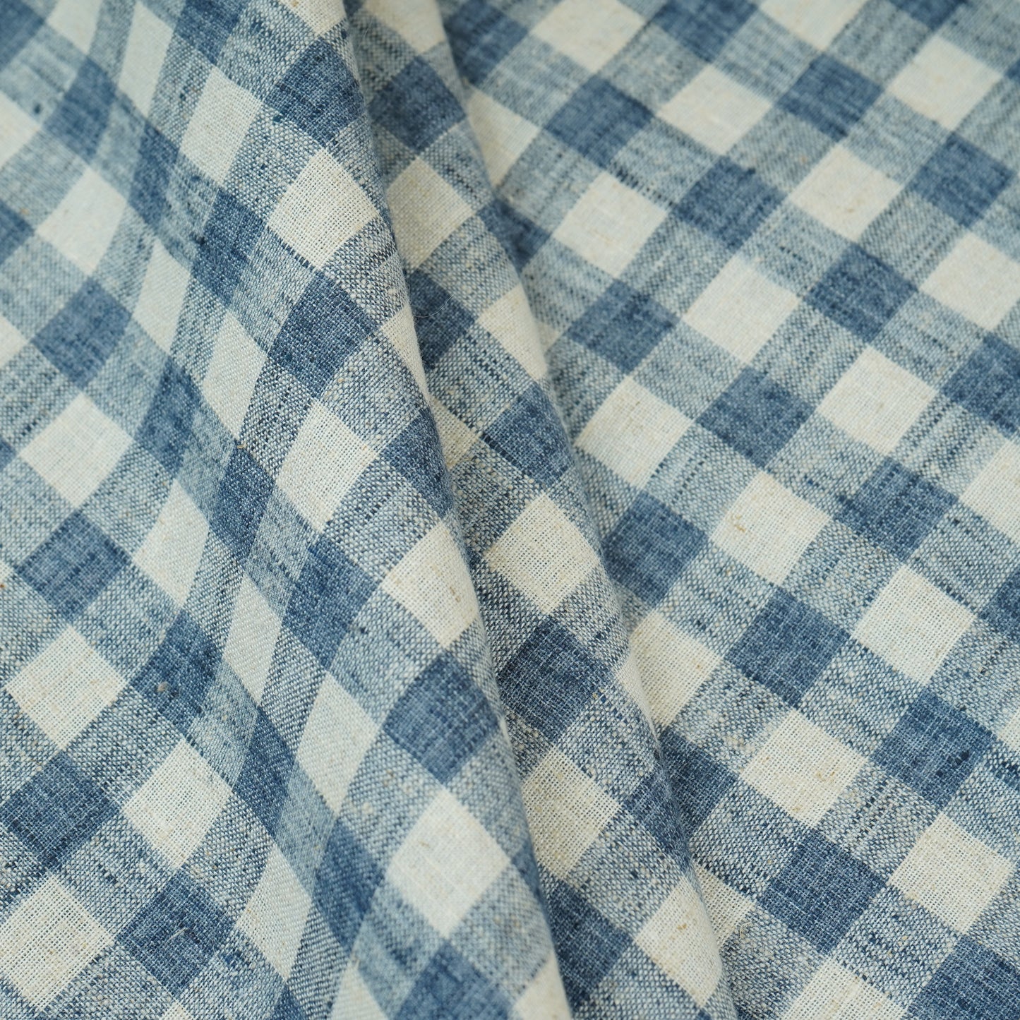 Indigo & White Check Linen Fabric RS-30241