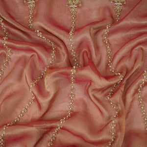 Magenta Pink Pearl Cutdana embroidery Kanjivaram Silk Fabric TFS-31788 - TradeUNO