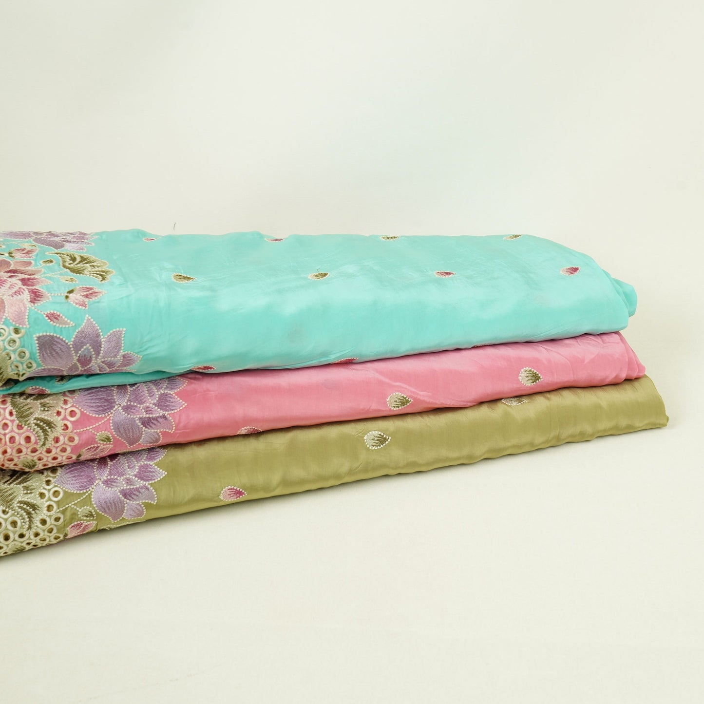 Olive Green Cutwork embroidery Crepe Fabric VFS-31650