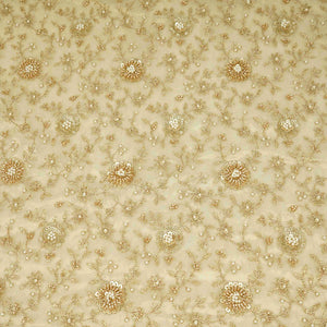 Golden floral Cutdana Sequins embroidery Kanjivaram Silk Fabric TFS-31783 - TradeUNO
